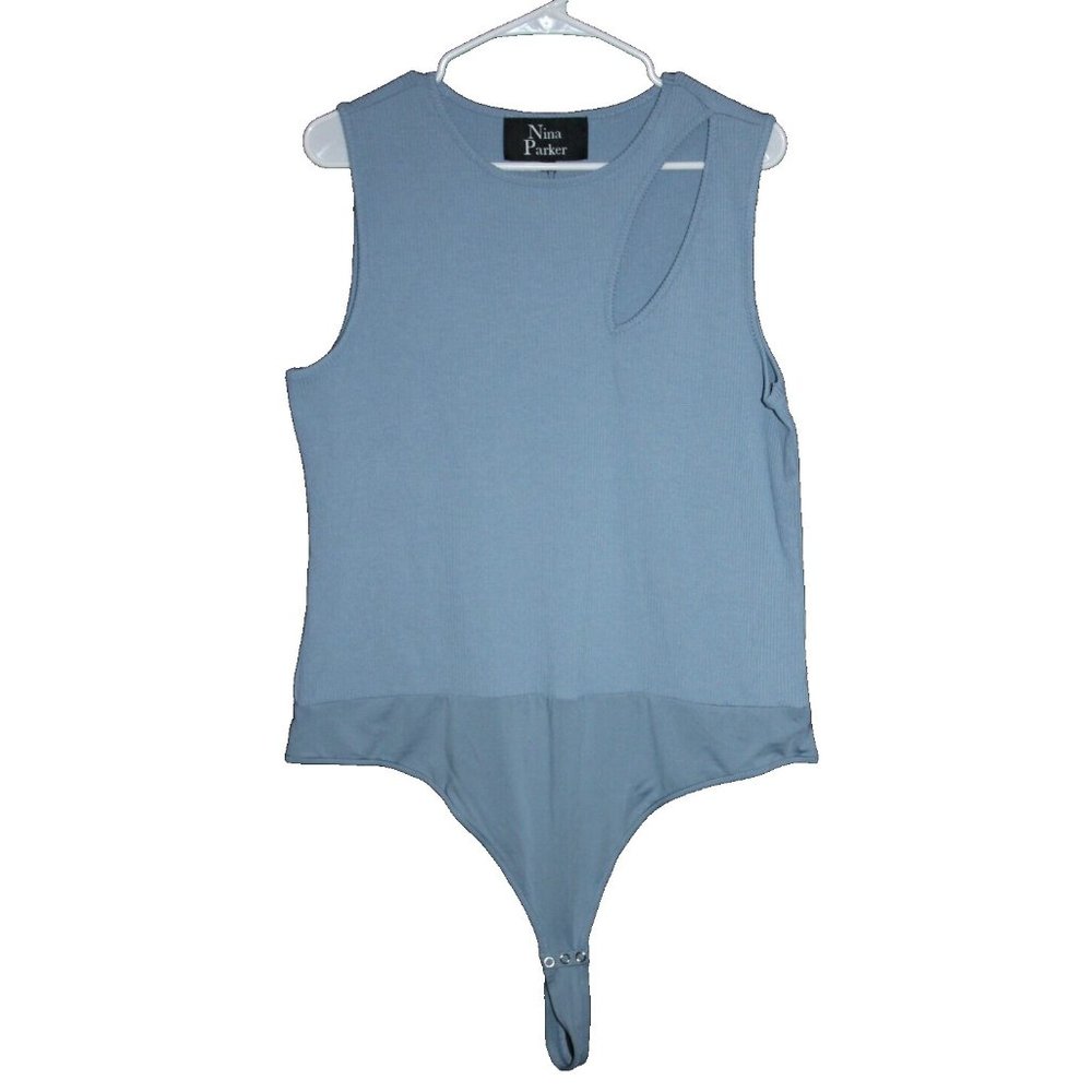 Nina Parker Bodysuit Women's Plus Size 2X Chambray Blue Sleeveless Stretch NEW